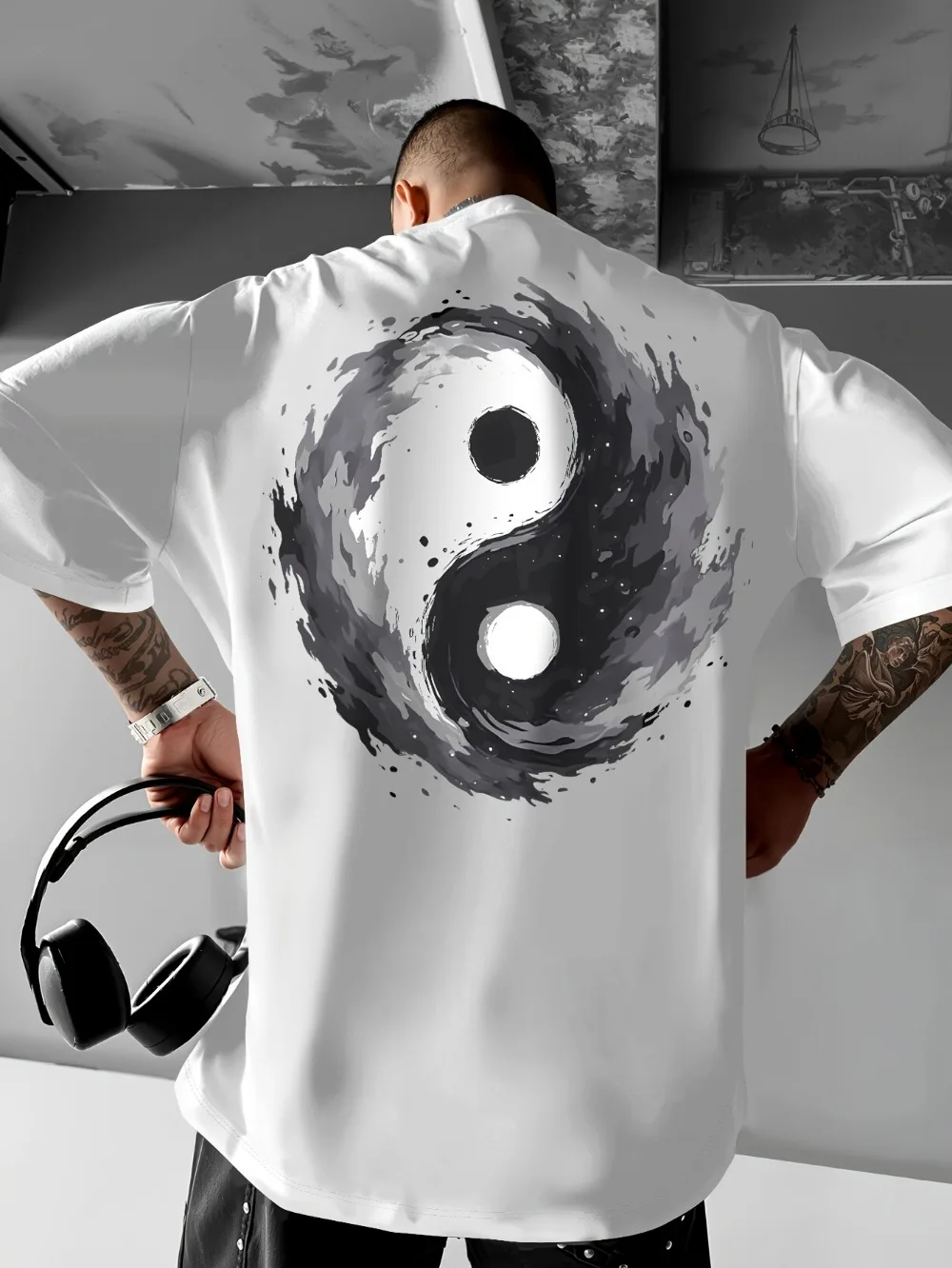 Harajuku  Black Gray Yin-yang Symbol 3D Print Breatha Quick-dry Men's T-shirt Outdoor Street Casual Sports Parent-child Clothing