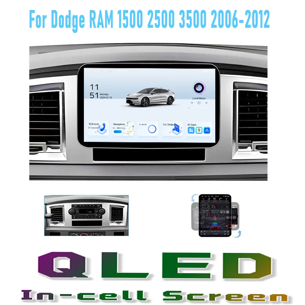 12'' For Dodge RAM 1500 2500 3500 2006-2012 Car Radio Stereo Wireless Apple Carplay Android 15 Auto GPS Camera Google  WIFI 64GB