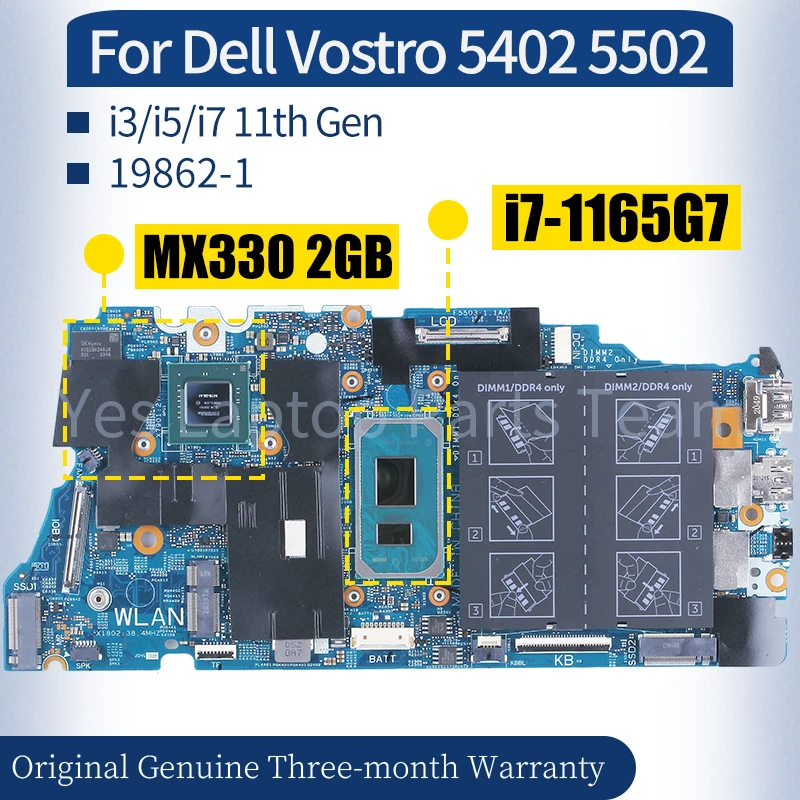 

For DELL Vostro 5402 5502 Laptop Mainboard 19862-1 0NDT4T 0G0XMN 04D2JV 0H2F8K 010GRP i3/i5/i7 11th Gen Notebook Motherboard