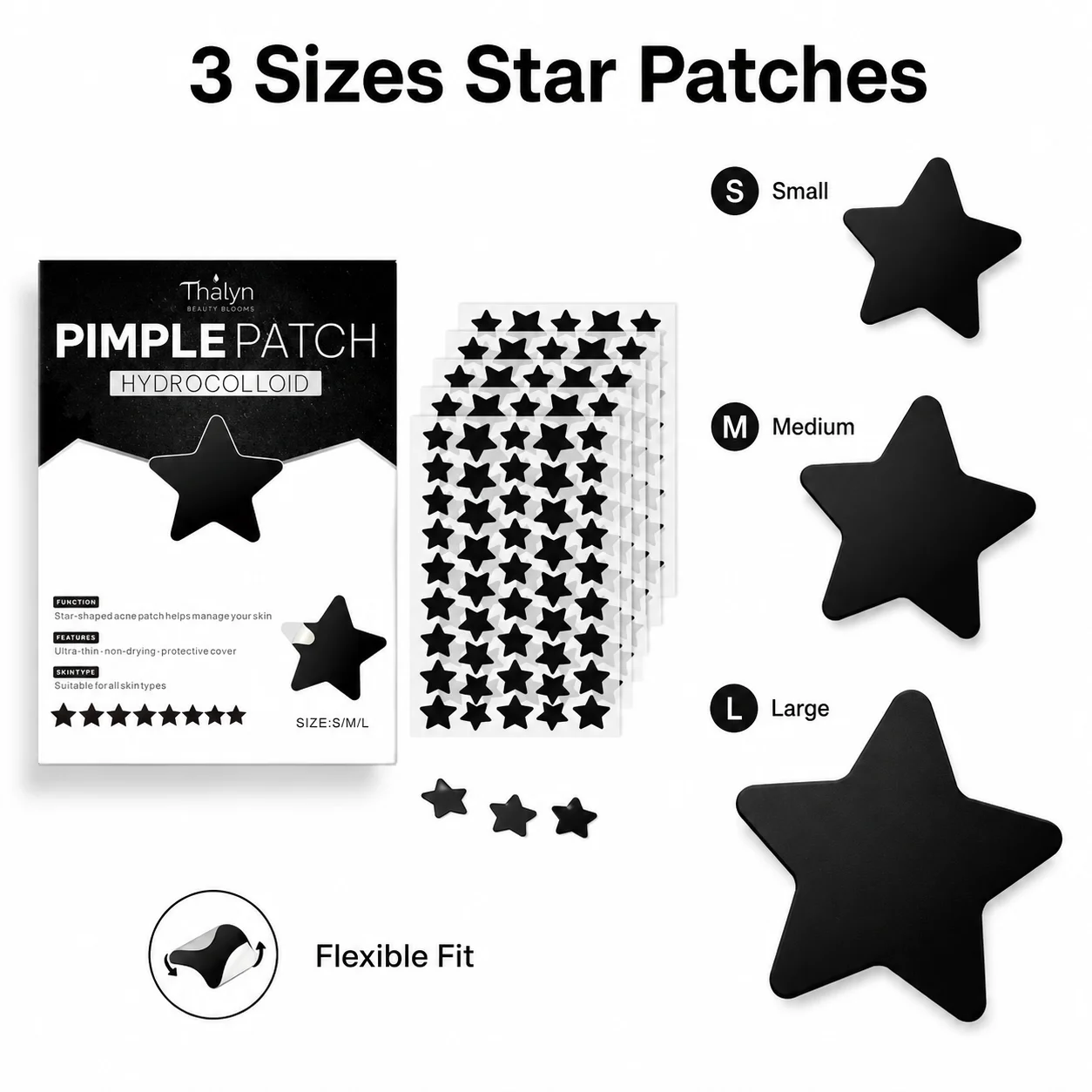 200PCS Black Star Beauty Patches Five Point Star Invisible Makeup Skin Cover Sticker Decorative Face Patch Fashion Skin Sticker