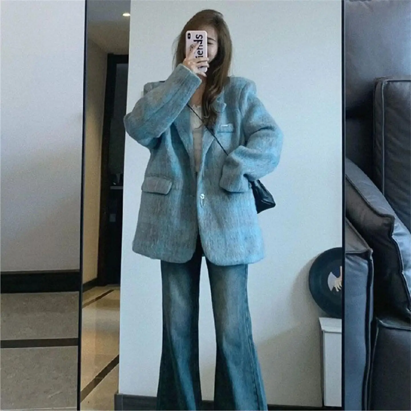 

Slim Fit Woolen Coat for Women Autumn Winter Plaid Camere Jaet Commute Sle Long Sve mid Length Coat with ket