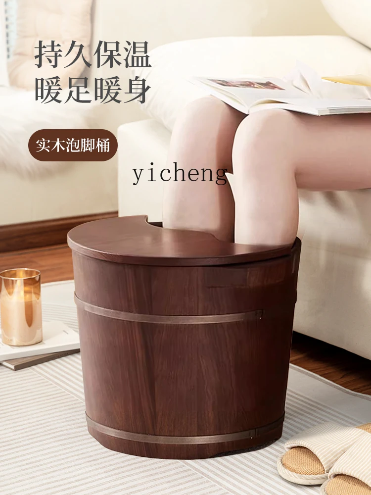 Zws Wooden Foot Bath Barrel Household Calf Health Care Foot Barrel with Lid Feet-Washing Basin Wooden Basin