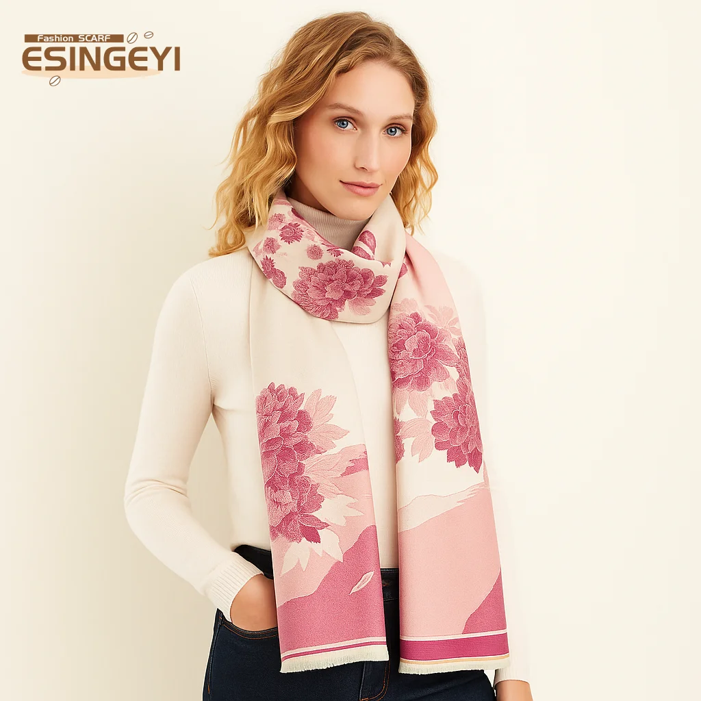

ESINGEYI 2025 Winter Scarves Woman Foulards Femme Scarf Imitation Cashmere bamboo mountain Evening Womens Shawl Muffler Tippet