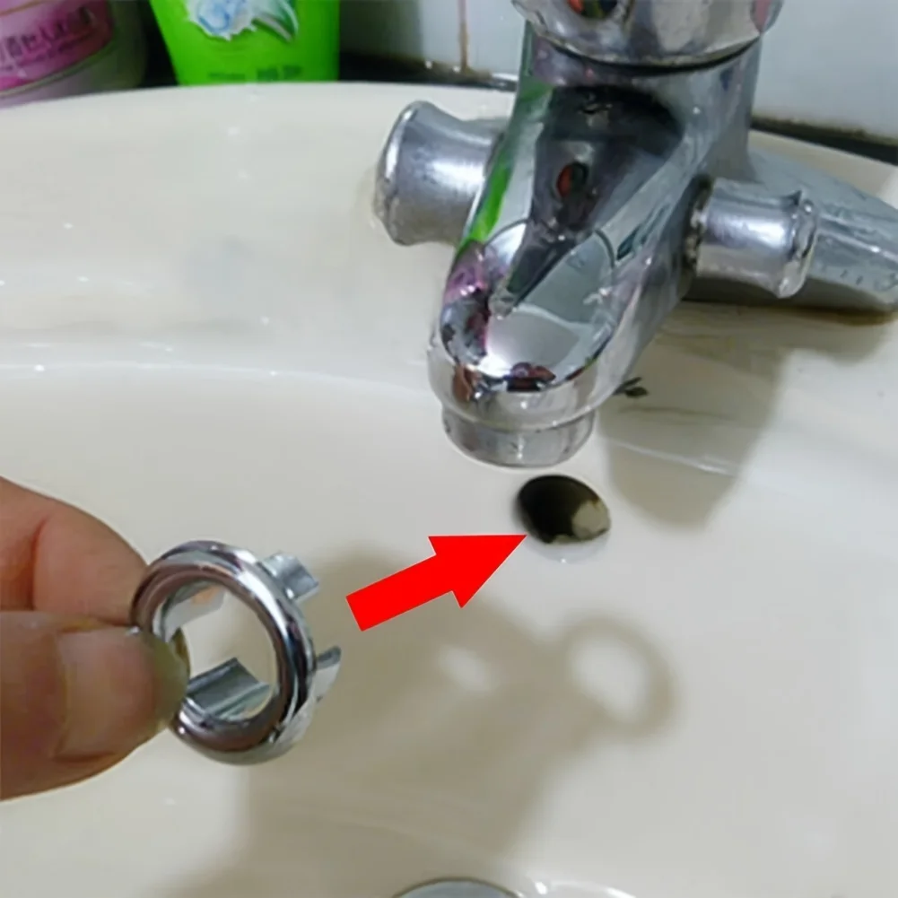 2/4Pcs Chrome Plated Plastic Sink Overflow Cap Round Basin Drain Cover Replacement Bathroom Kitchen Sink Accessories - Detail 1