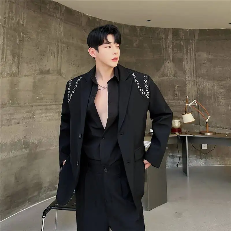 

Men's Blazers Suit Personality Metal Decoration Casual Suit Coat Lapel Streetwear Autumn Korean Stylish Button Down Suits Jacket