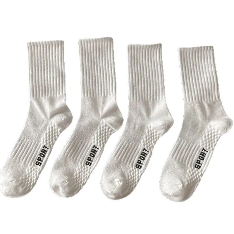 Polyester Towel Socks Thick Socks Men's Mid-Calf Black and White Sports Long Socks Odor-Resistant Breathable