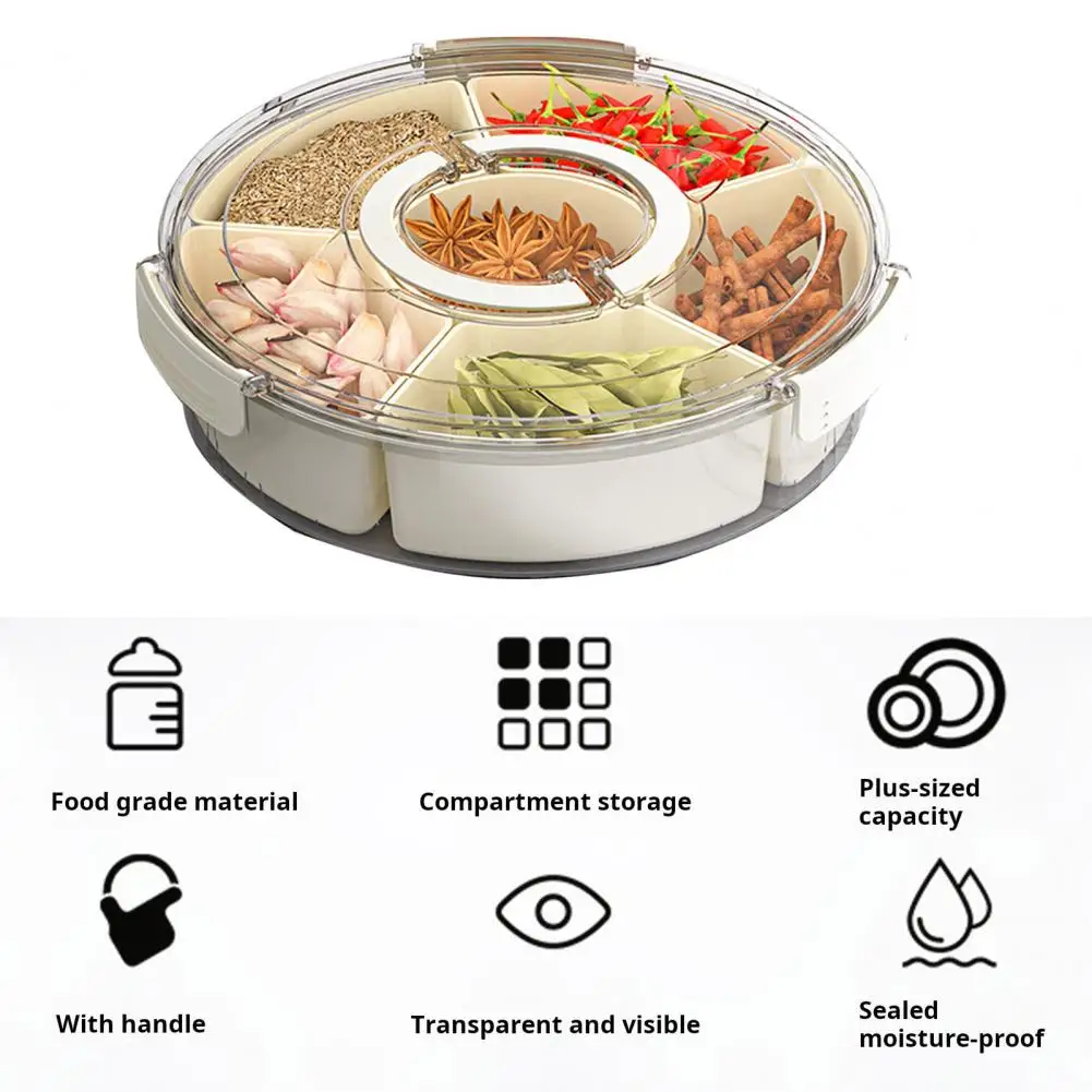 

Crisper Box with Removable Compartments Dustproof Divided Crisper Box with Transparent Lid 6 Grids Candy Organizer for Spice