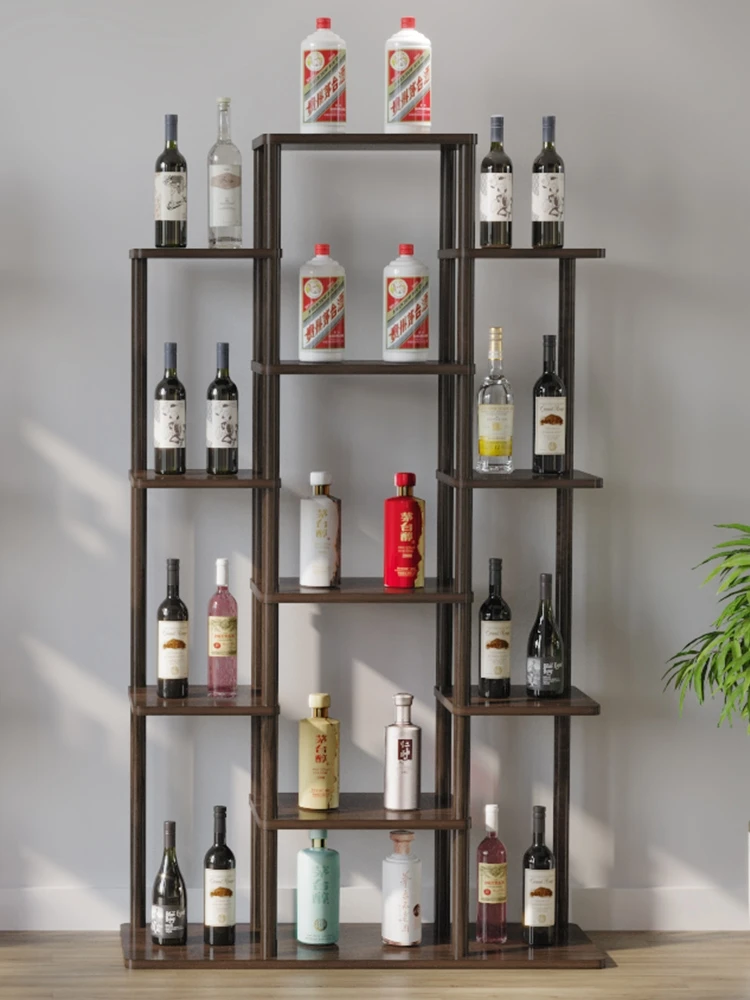 Multi story floor standing wine cabinet display cabinet, modern and minimalist internet red wine cabinet, Chinese style solid