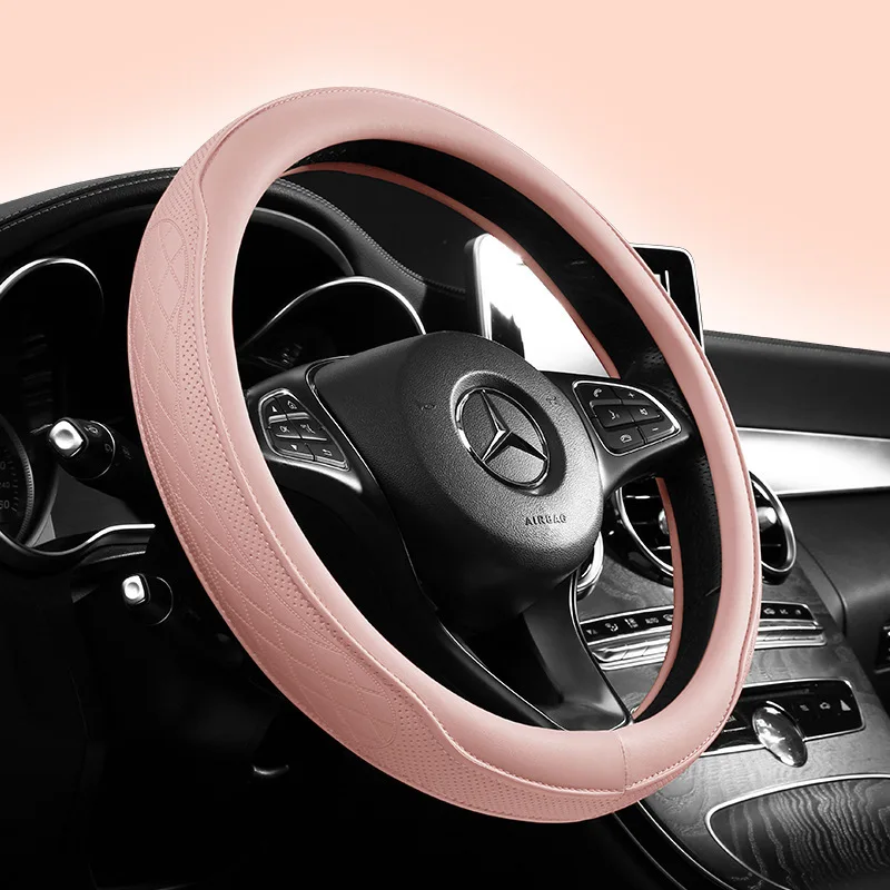 

Napa Leather Perforated Patchwork Car Steering Wheel Cover, Non-slip, Breathable, Circle，Universal 15 Inch (Approx. 38.1cm)