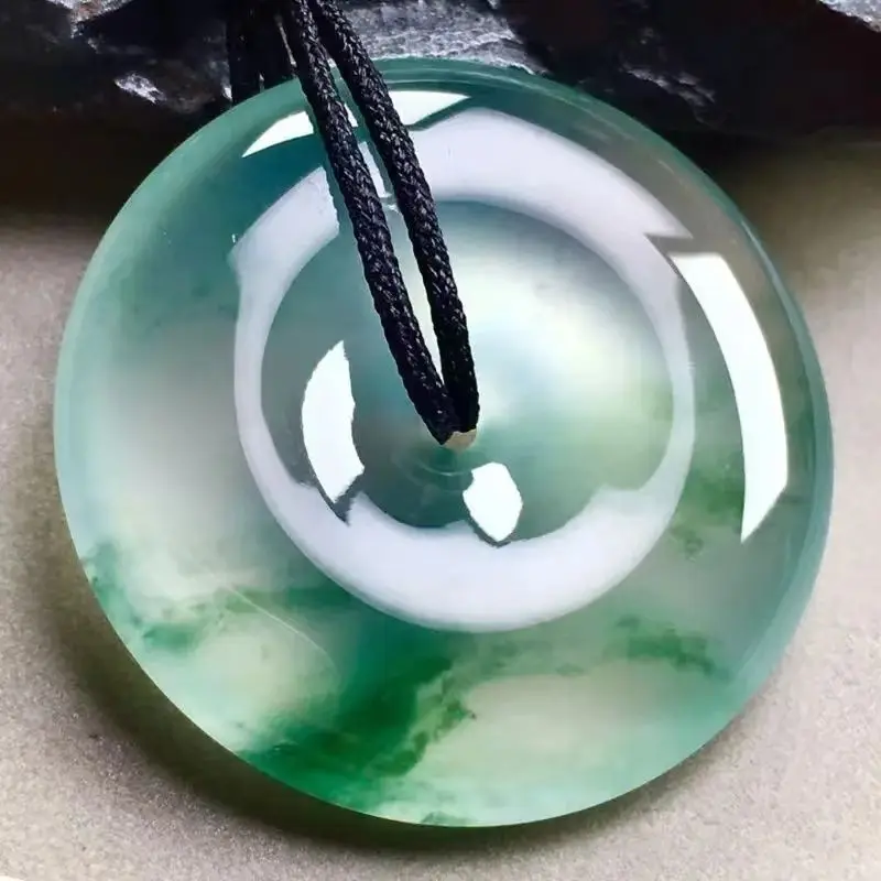

Myanmar natural jadeite jade safety buckle pendant A product high ice flower men's and women's models