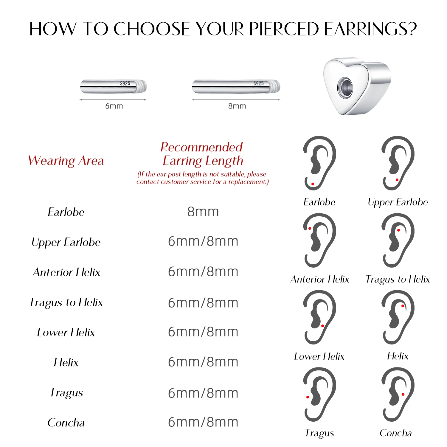 MODIAN Moissanite Cartilage Stud 925 Sterling Simple Stackable Triangle Heart Screw Stud Earrings For Women And Men Fine Jewelry - view 2
