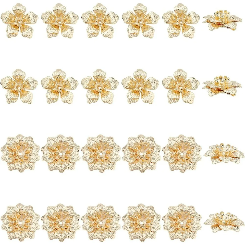 

24Pcs 2 Styles Brass Flower Beads Caps Real Metal Flower Cup Shape Bead Multi-Petal Flower Bead End Caps
