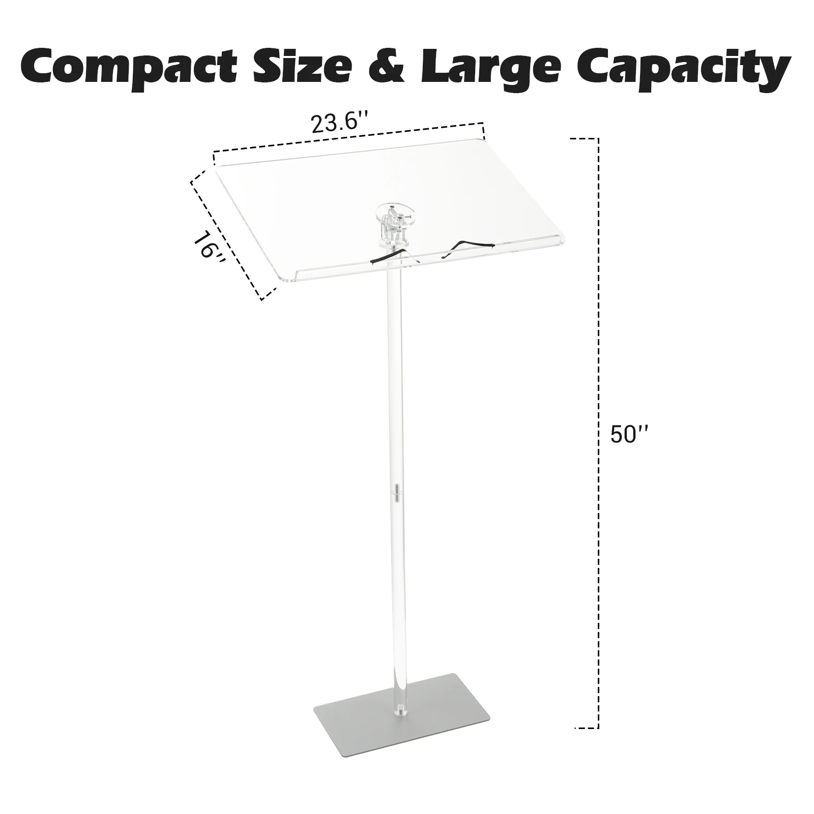 Clear Acrylic Podium Stand, 42-47 Inch Adjustable Floor Lectern with Wide Reading Surface & Storage Shelf, Transparent Pulpit for Church, School, Classroom, Conference, Wedding & Public Speaking