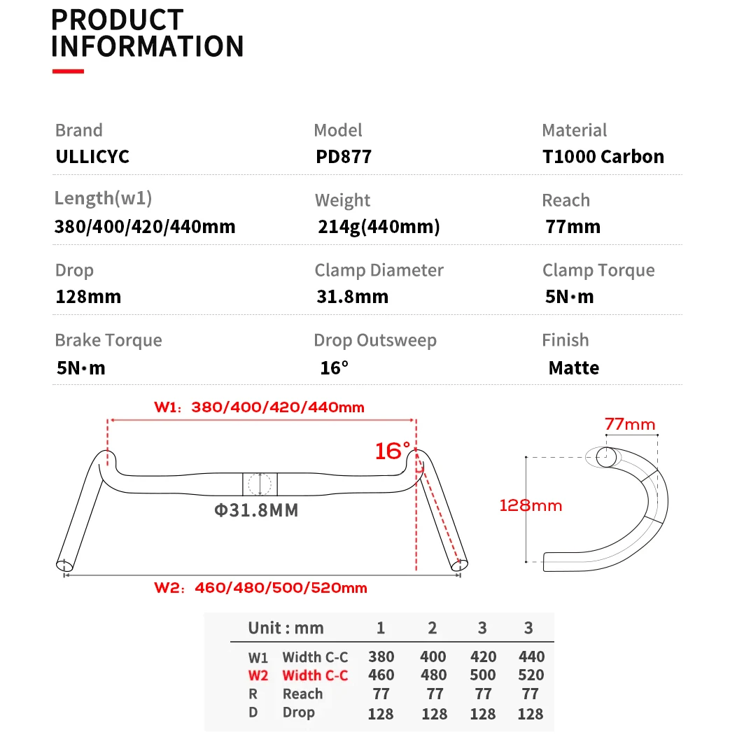 Ullicyc New Carbon Gravel Handlebar,Ultralight Big Flare 16° Bar Cycle Cross Road Bike Handlebars Carbon Fiber Bicycle Cockpit