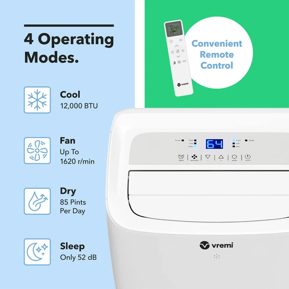 Climatiseur Portable 12000 BTU, Unité AC Facile à Déplacer pour les Pièces Jusqu'à 350 Sq, Fédération, avec Ventilateur de Refroidissement Injuste, Arrêt existent