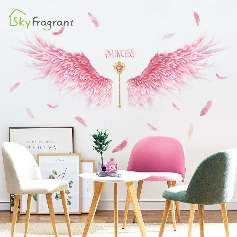 Angel Wings Wall Stickers For Girls Rooms Home Bedroom Wardrobe Background Wall Decoration Self Adhesive Vinyl Sticker Wallpaper