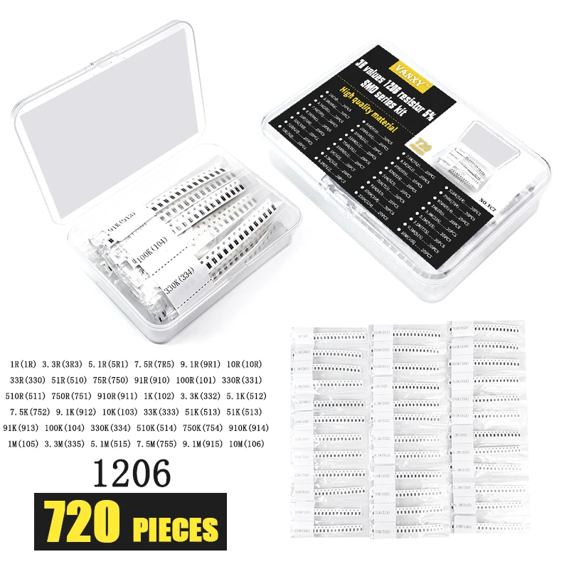 36 values kit 1206 5% chip resistor 0.25W 1R~10M 1 3.3 5 10 33 100 330 510 1K 3.3K 5.1K 10K 33K 51K 100K 330K 510K 1M 10M R ohm