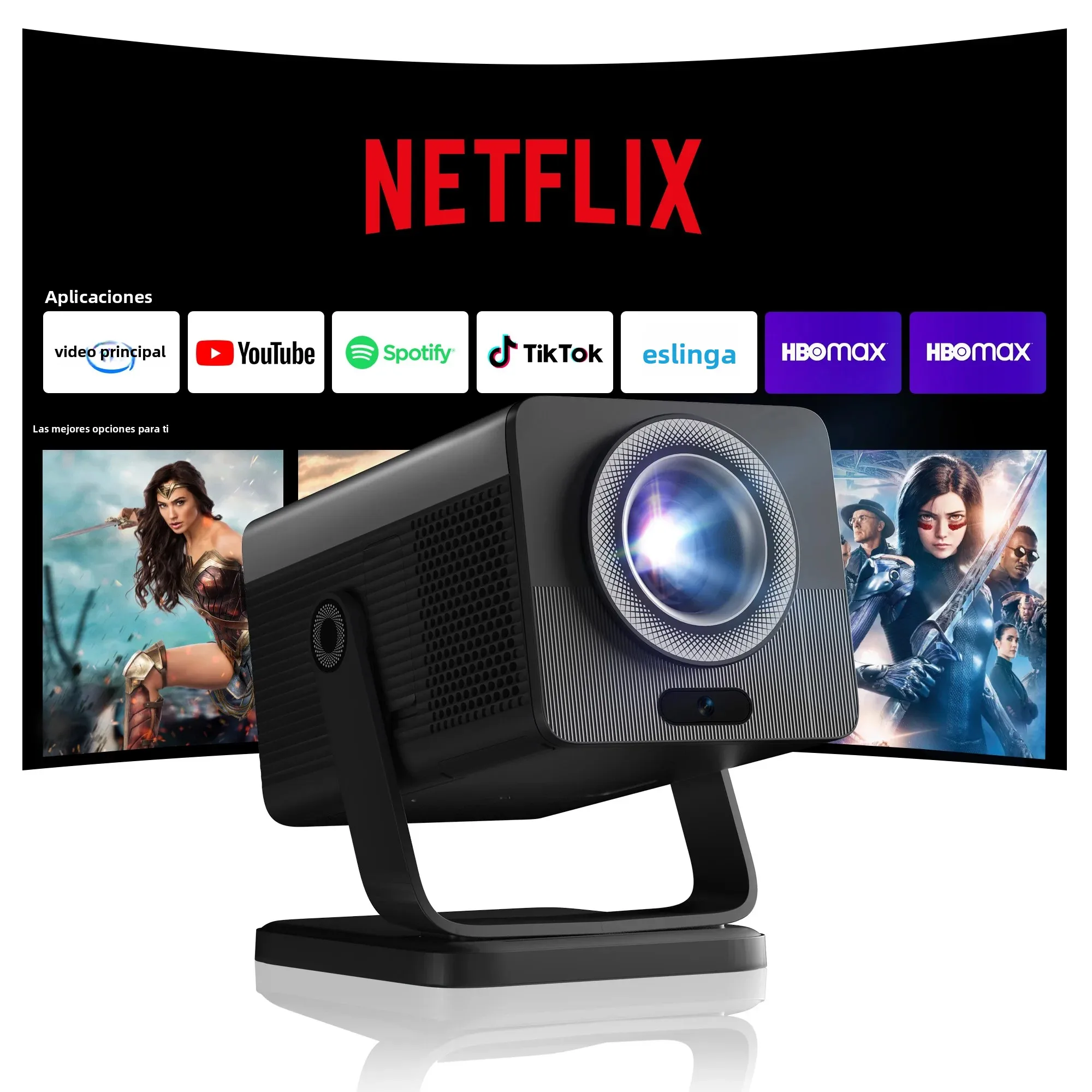 Proyector HP MC450, con Licencia Oficial de Netflix, Compatible con 1080P HD, Soporte para Carga con Banco de Energía, Cine Portátil para Exteriores y Hogar