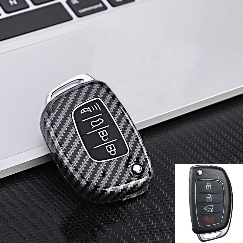 New Carbon fiber ABS Flip Folding 4 Button Tpu Car Key Case Cover for Hyundai Sonata 2015 Santa Fe 2013 GLS Key Shell Fob