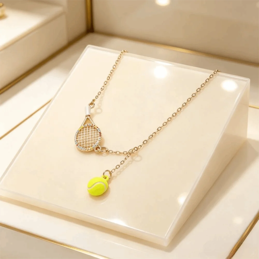 Tennis Lovers Gifts Openwork Design Tennis Racket Necklace Tarnish Free Waterproof Racket Pendant Necklace Sport Necklace Boys