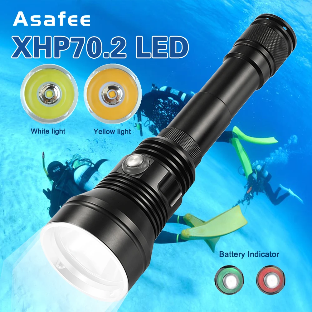 Asafee A33 6000LM P70.2 Underwater Diving Flashlight Powerful Professional Torch Waterproof Dive LED Spearfishing Diver Lamp