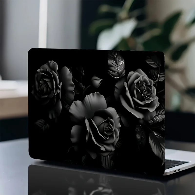 2PC Black Rose - Laptop Sticker Skin, Vinyl Laptop Cover, Floral Design, Suitable for Plastic Metal Surfaces, Scratch Resistant,