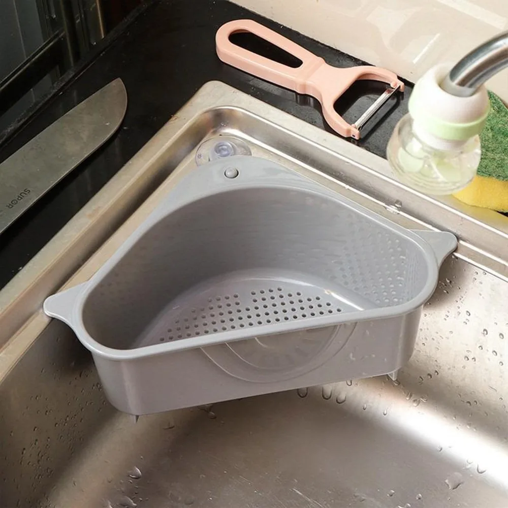 Gifts Portable Sink Drain Basket Triangular Suction Cup Kitchen Sink Trash Boxes Hanging Sponge Rag Storage Box