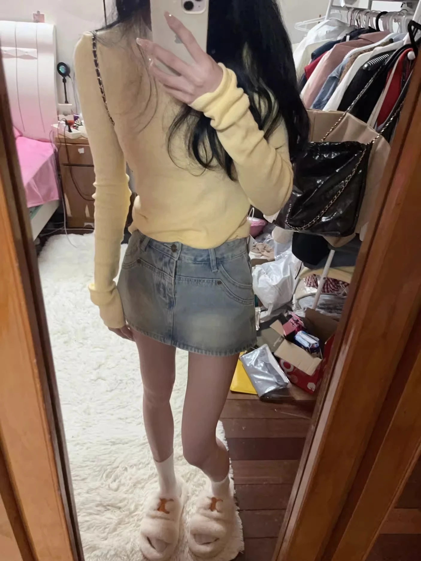 

Юбка А-силуэта с высокой талией, женская летняя джинсовая короткая юбка 2023 года, модная корейская модель для повседневной носки, однотонная, с карманами