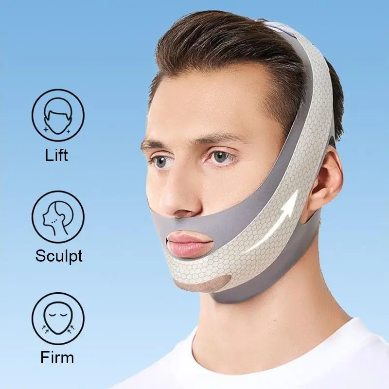 Mascarilla Facial Reductora de Doble Mentón, Banda Adelgazante para el Cuidado de la Piel, Cinturón Moldeador y Reafirmante para Reducir el Doble Mentón y Adelgazar el Rostro para Hombres.