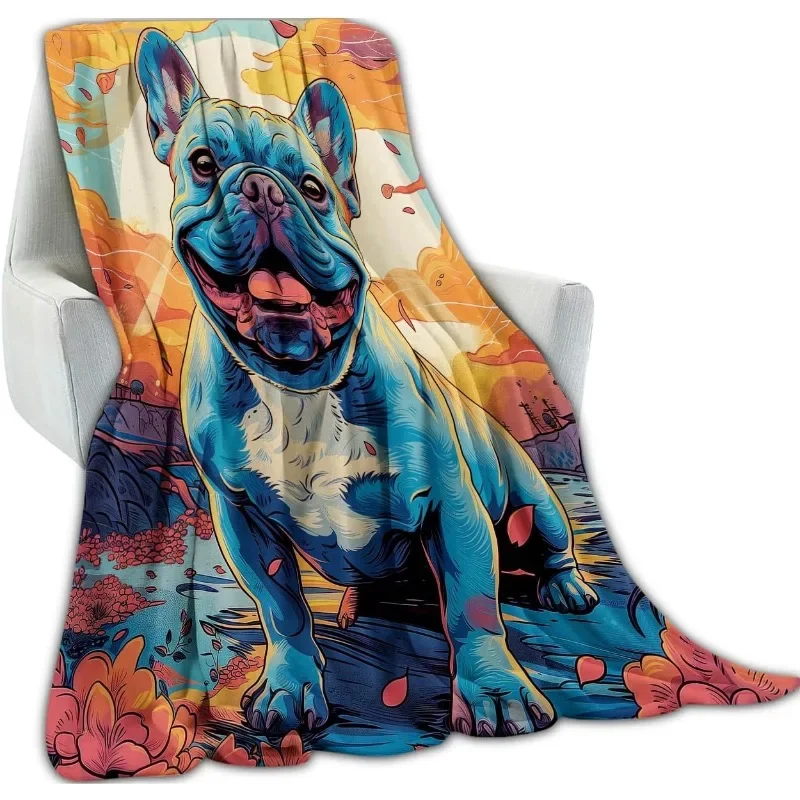 French Bulldog Delight Blanket For Boys Girls Adults Sunset Hues Soft Cozy Warm Flannel Fleece Throw Blankets Lightweight
