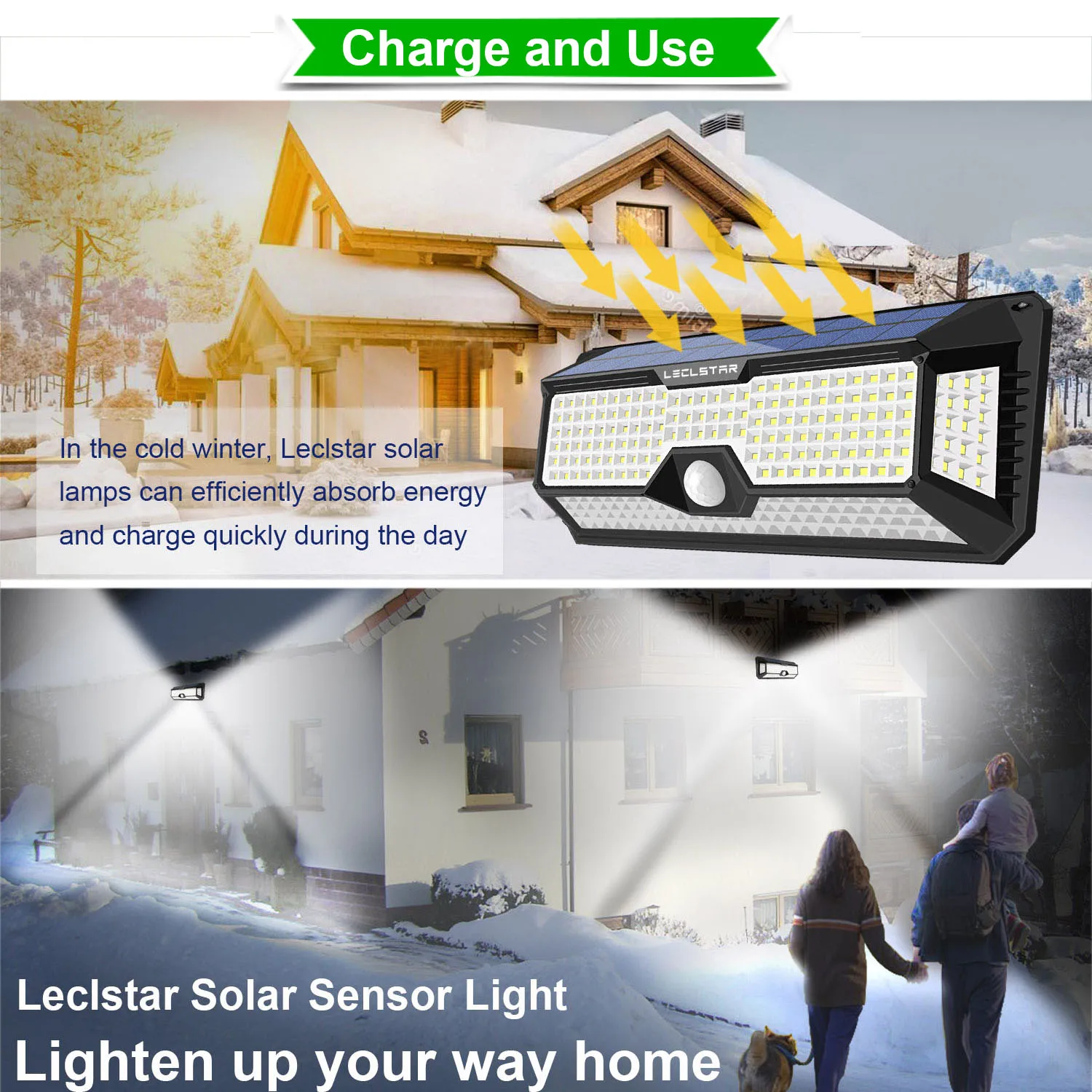 Outdoor Solar Wall Lamp Motion Sensor 268 LED Solar Lights with 3 modes IP65 Wat