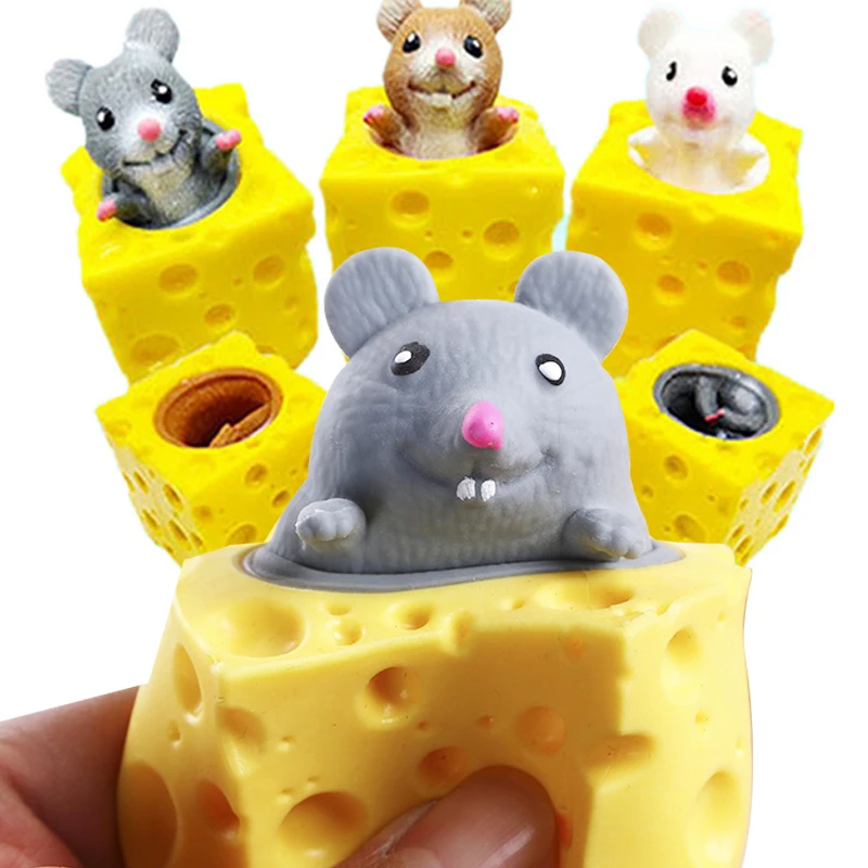 

Pop up Funny Mouse and Cheese Block Squeeze Anti-stress Toy Hide and Seek Figures Stress Relief Fidget Toys for Kids Adult