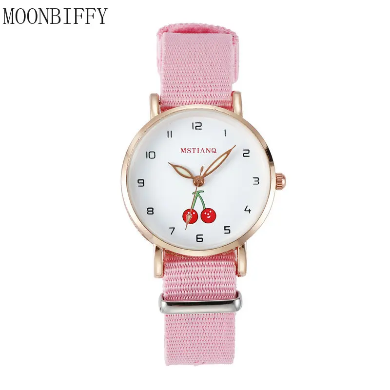 

Girls Watch Cute Pretty Princess Style Children Watches Kids Student Canvas Quartz Lovely Cherry Wristwatches Clock Relogios