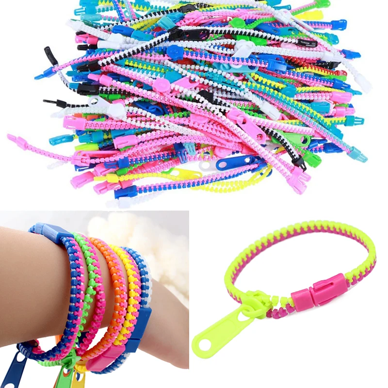 50Pcs Children Friendship Zipper Bracelets 7.5 Inches Sensory Toys Set Neon Colors Birthday Party Favors For Kids Goodie Bags