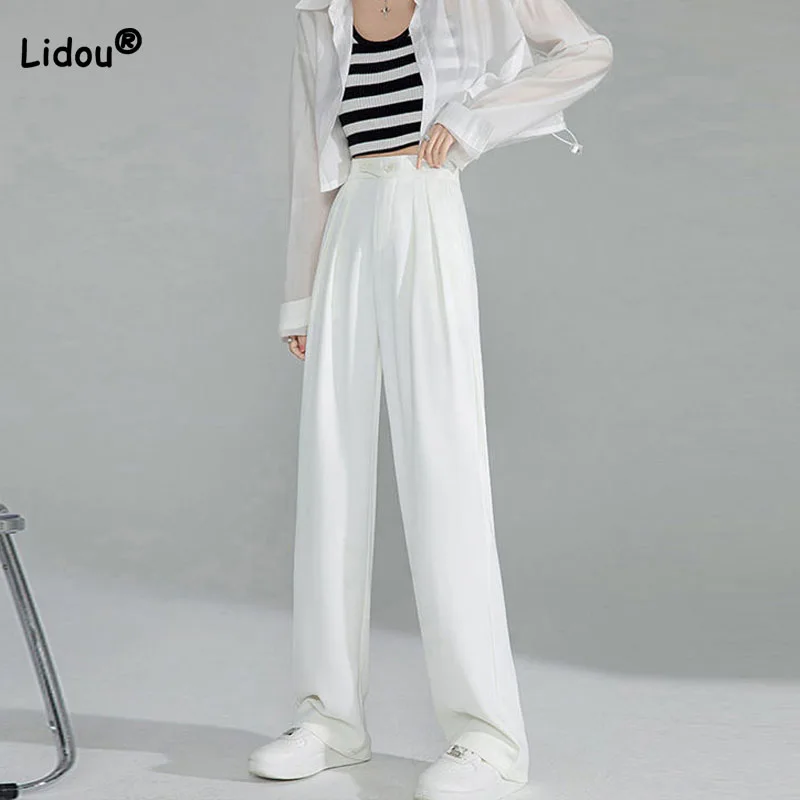 

Commute All-match Women's Solid Color Trouser Suits Summer Fashion Simplicity High Waist Casual Wide Leg Pants Female Clothing