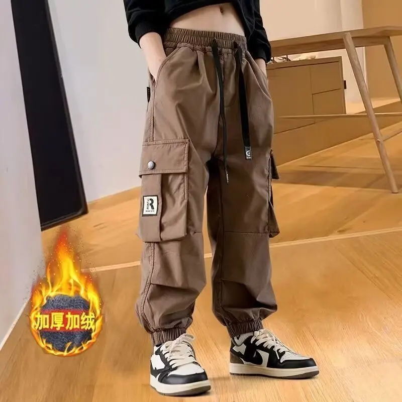 KoreanTeenager Girls\' Cargo Pants Children\'s Trousers Wide-leg Casual Pants Fashionable Loose 5 8 10 12 14 Years Old