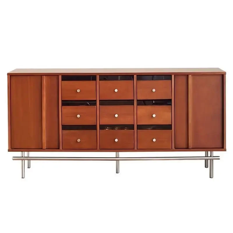 Retro solid wood dining side living room small apartment, medieval style bucket cabinet low , light luxury multi-function