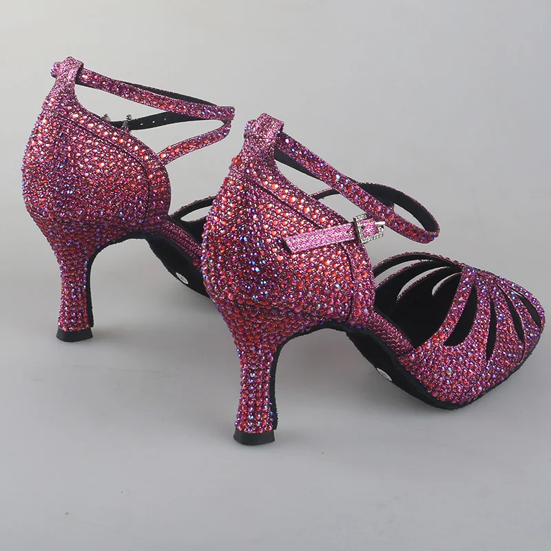 Wedopus Ladies Sparkling Glitter Purple Dancing Latin Sandal Rhinestone High Heel Customized 9CM Shoes for Dance
