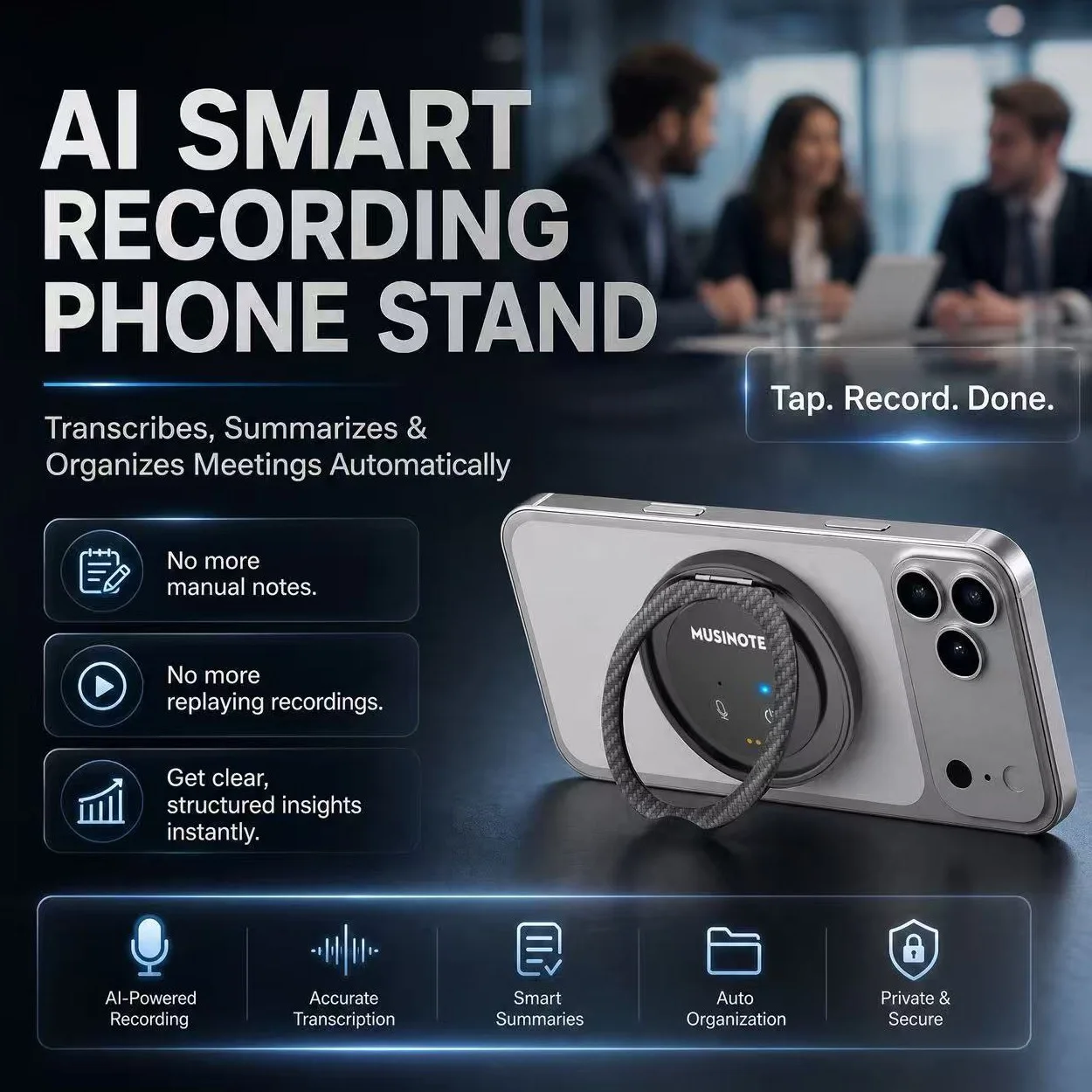 Grabadora de Voz con IA, Soporte para Teléfono, Transcripción de Audio, Resumen, Almacenamiento en la Nube de 1 TB, Resumen en 100 Idiomas, Mapa Mental