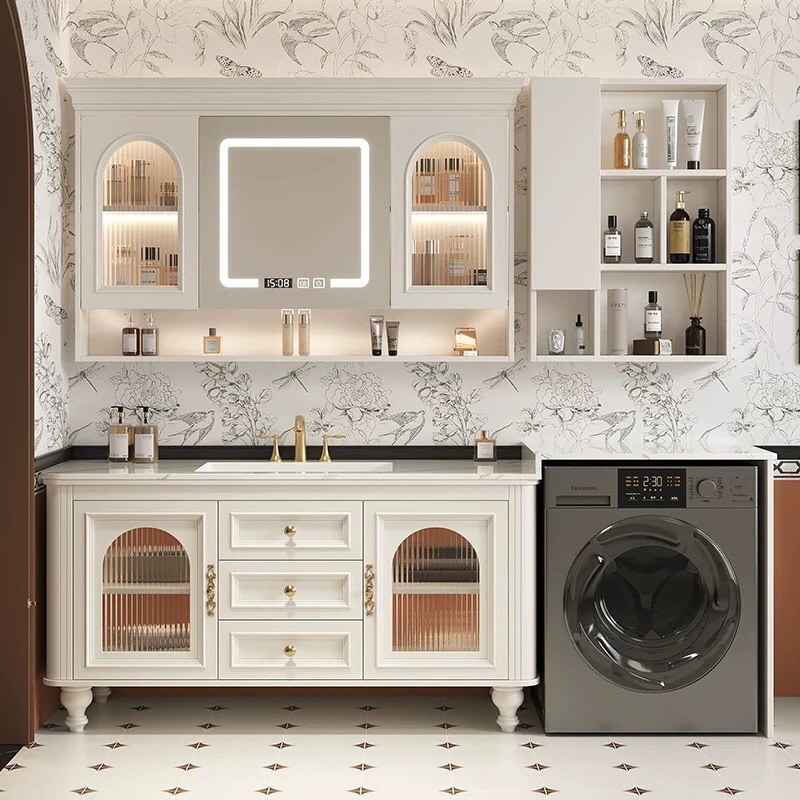 

Cream wind bathroom cabinet rock slab ceramic integrated basin toilet washbasin sink washbasin cabinet