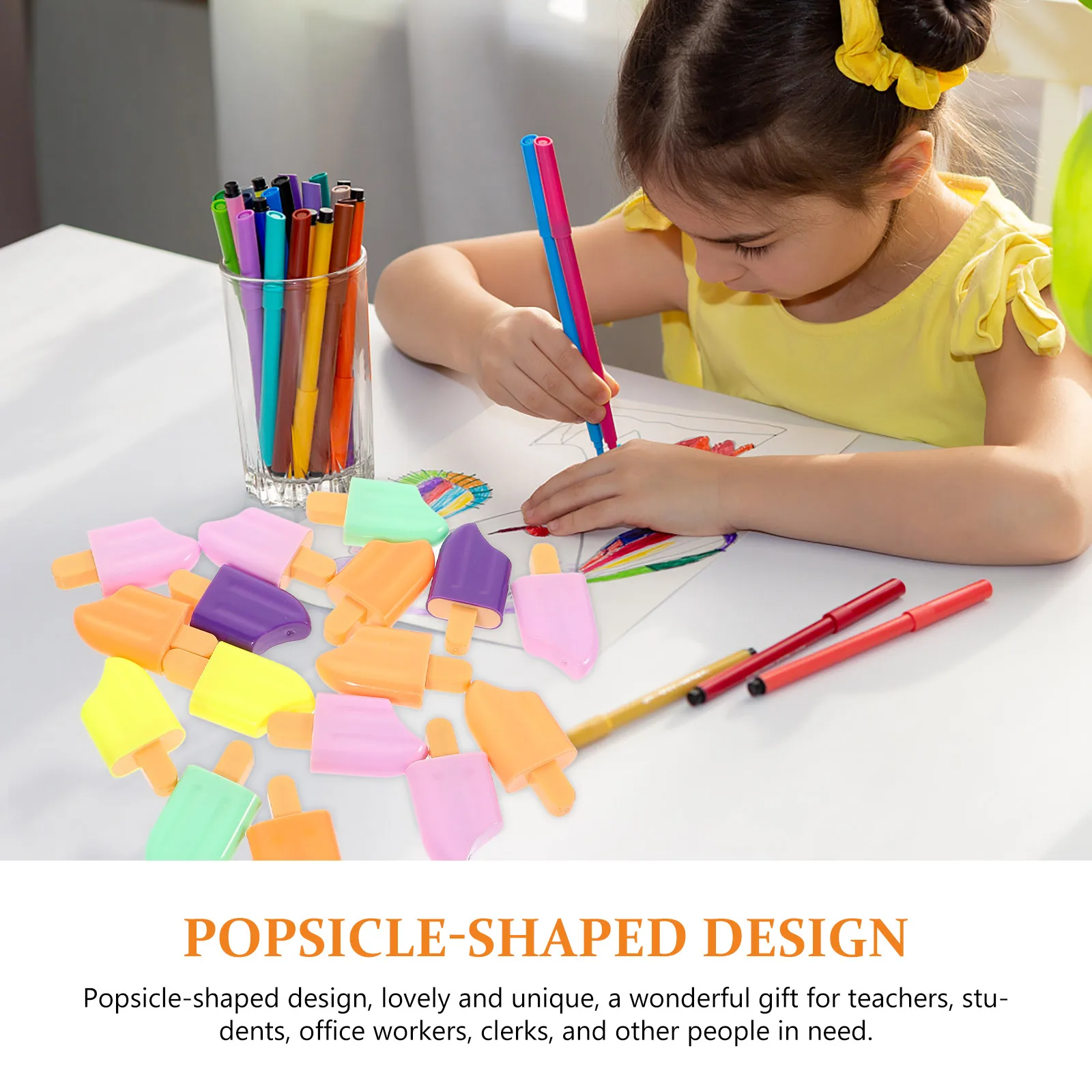 

20Pcs Popsicle Marker Pens Unique Design Lightweight Compact Perfect for Notes and Documents Colorful Highlighters
