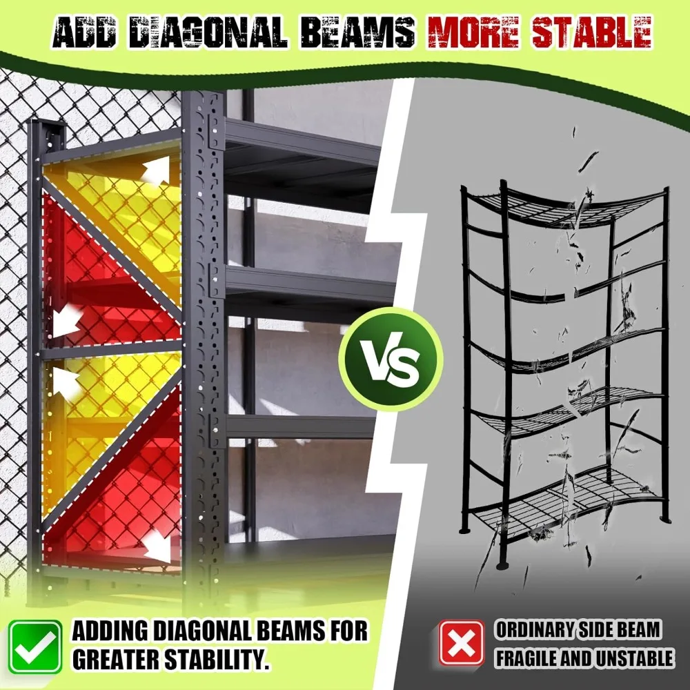 Garage Shelving,Heavy Duty Garage Storage Shelves,Metal Shelving Unit,5 Tier Adjustable Steel Utility Shelf,Use for Basement,