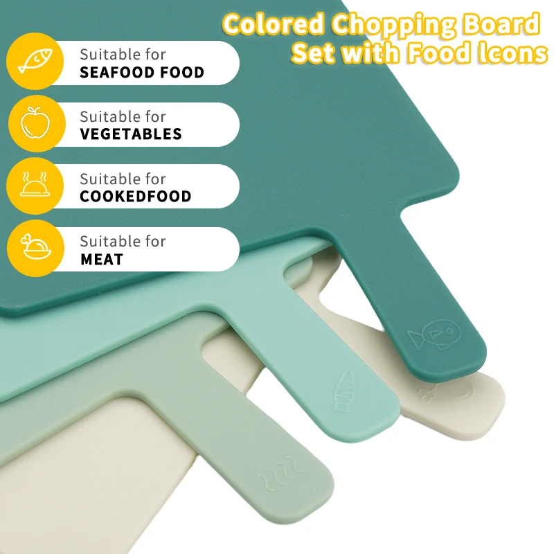 Kitchen Plastic Cutting Boards, 4-Piece Set with Storage Rack, Easy-Grip Handles, Suitable for Meat, Vegetables, Fruits