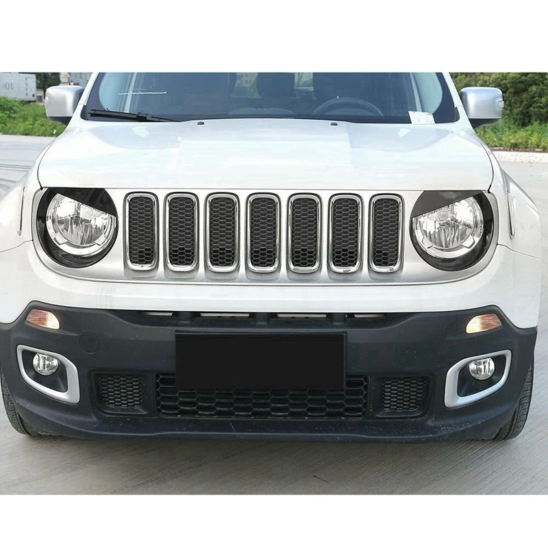 4X Angry Eyes Front Headlight Bezels Trim Cover For Jeep Renegade 2015 2016 2017 2018 (Black)