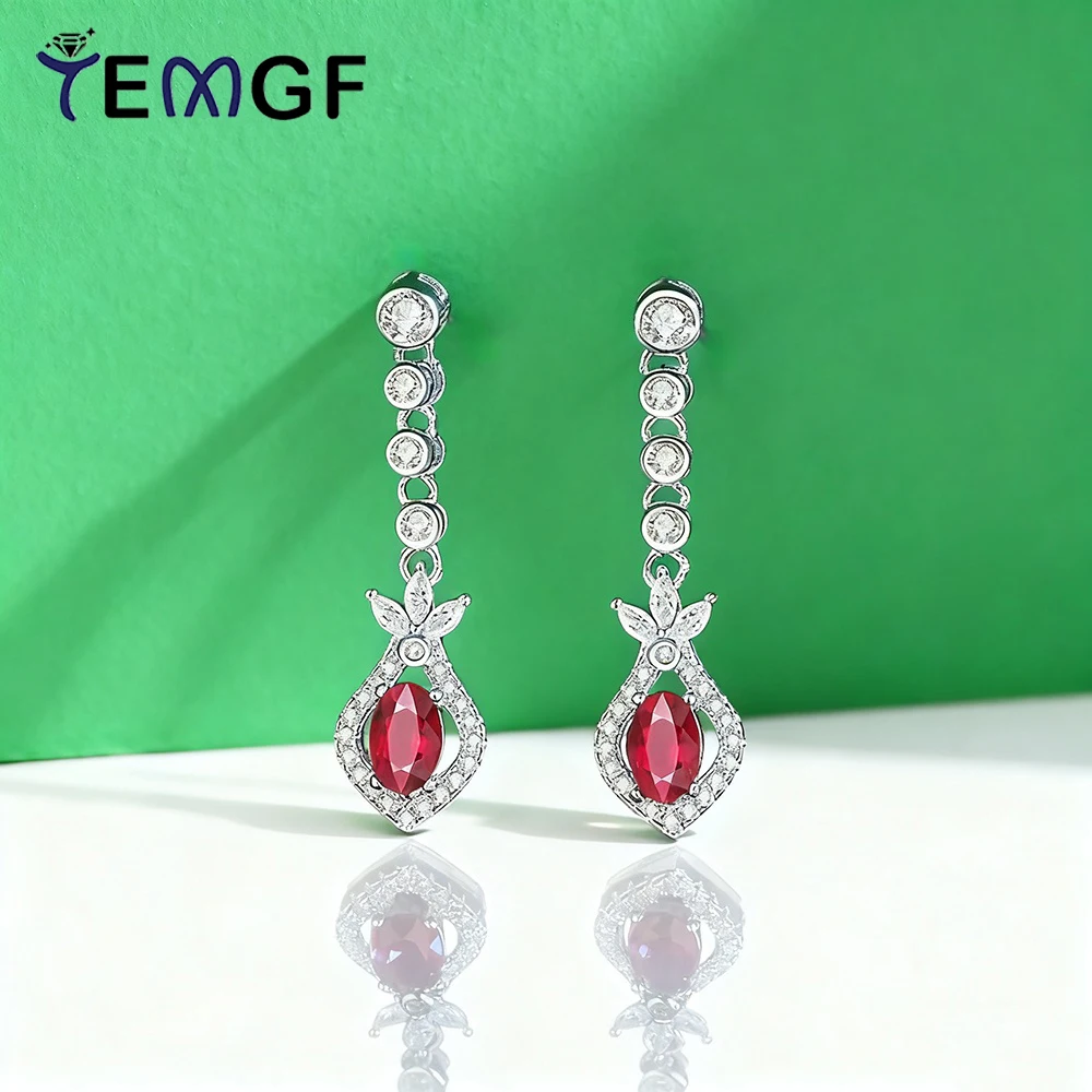 

TEMGF 4*5mm Colorful Zircon Drop Earrings S925 Sterling Silver Long Tassels Ear Studs Party Fashion Fine Jewelry Red/Green/Blue