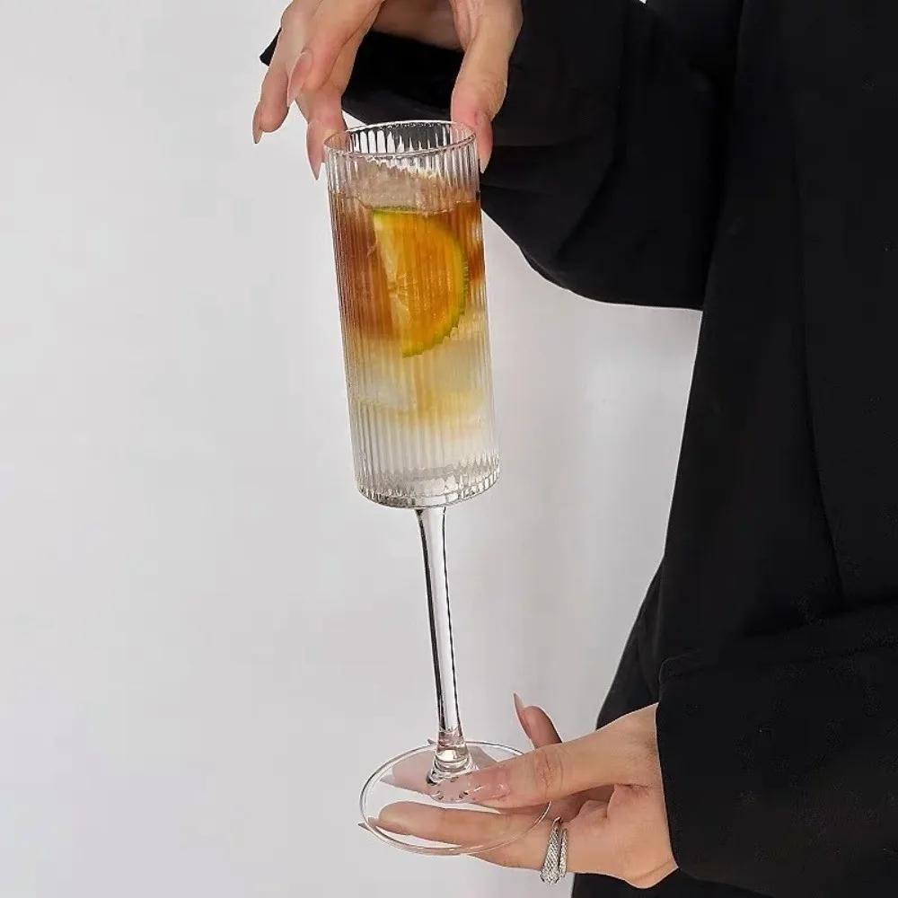Drinkware Transparent Wine Cup Striped Plastic Glass High Footed cup Cocktail Champagne Cup Drink