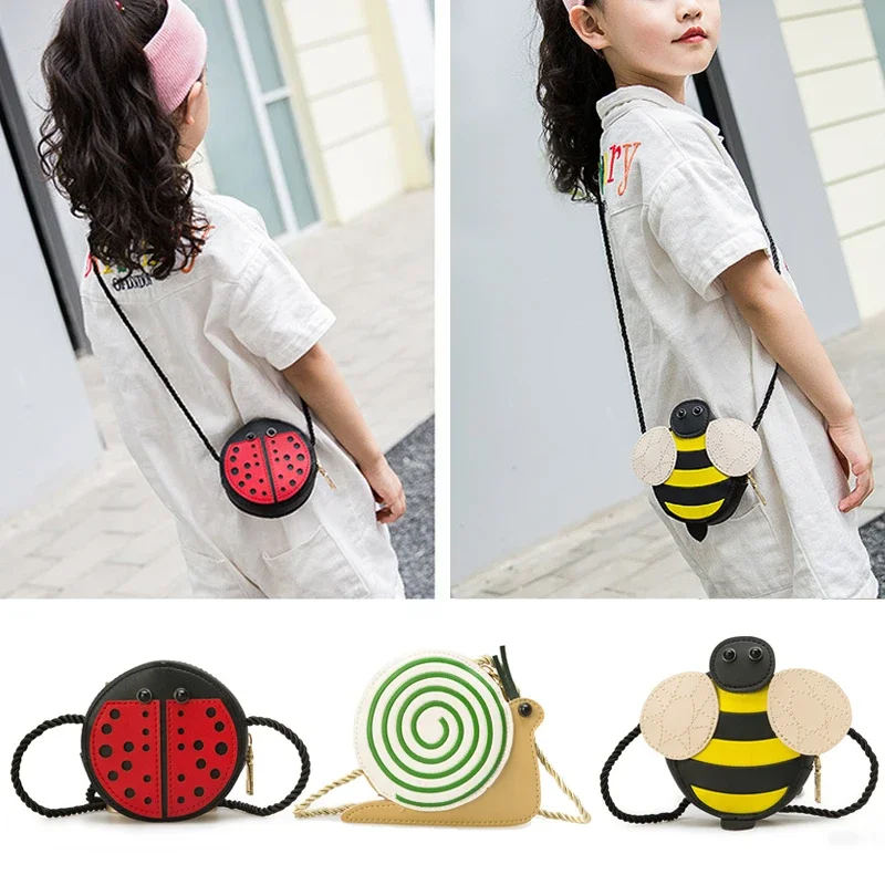 Cartoon Bee Ladybug Snail Crossbody Bags Cute Children PU Leather Coin Wallet Handbag Cute Large Capacity Versatile Backpack