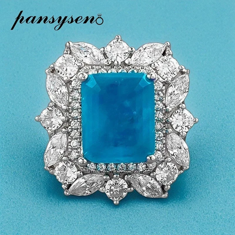 

PANSYSEN 100% 925 Sterling Silver 9*11MM Rectangle Paraiba Tourmaline Ring Anniversary Party Gemstone Fine Jewelry Wholesale