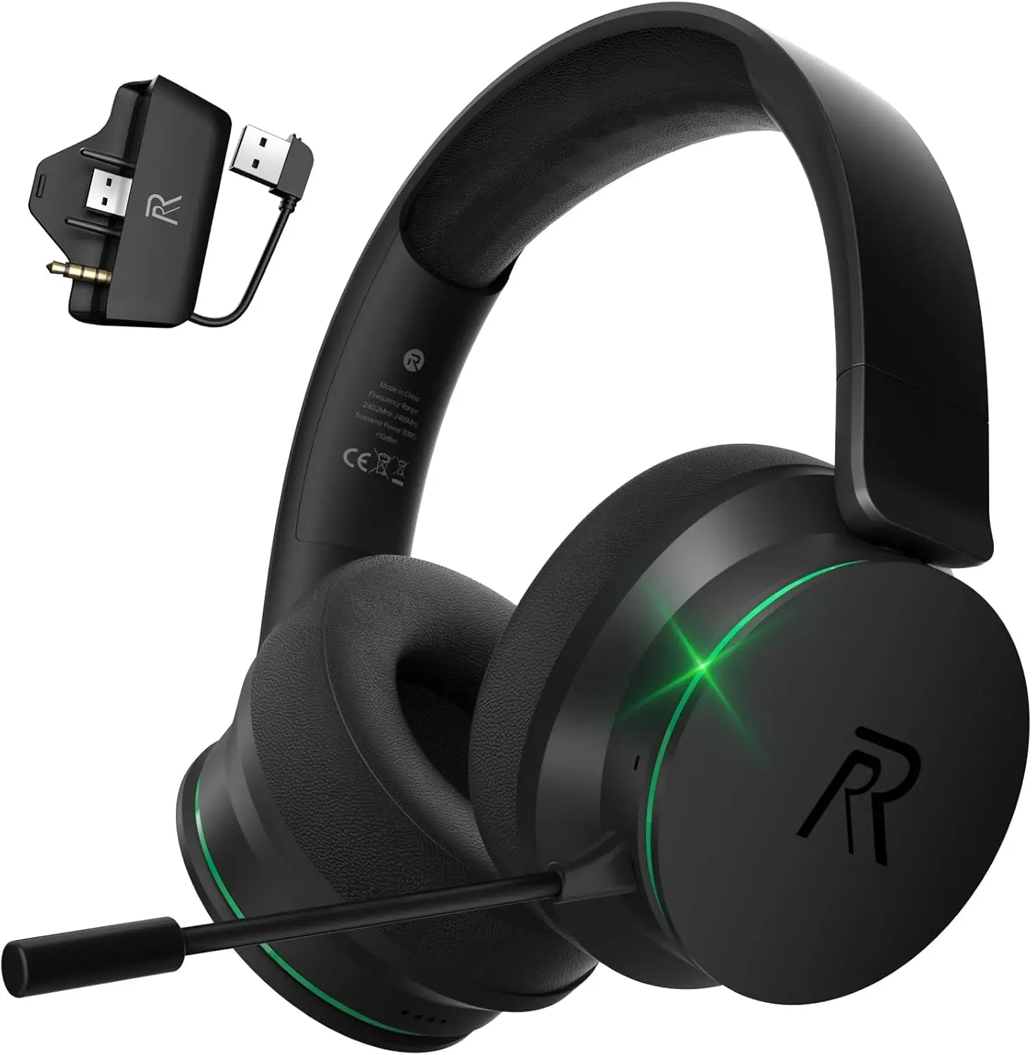 

Беспроводная игровая гарнитура для Xbox, PS5, Switch, Mac с Bluetooth 5.3, 3D-звуком и микрофоном с шумоподавлением - черно-зеленая