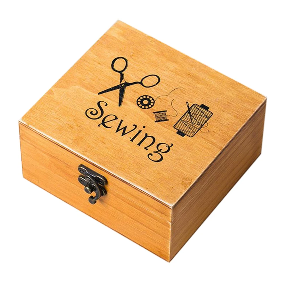 Wooden Sewing Box Sewing Accessories Supplies Kit Workbox for Mending